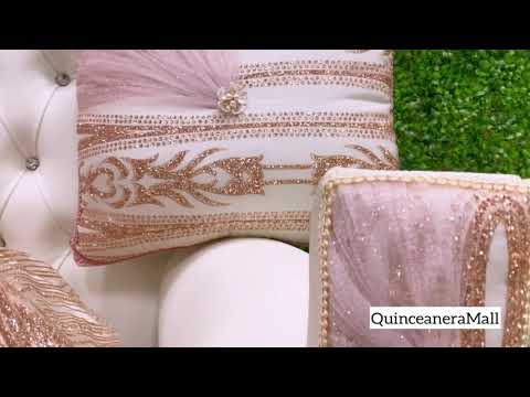 Rose Gold Quinceanera Package with Last Doll, Pillows, Flower Bouquet, and Accessories NUTSET29